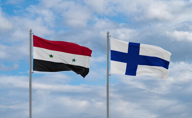 Finland and Syrian flags, country relationship concept