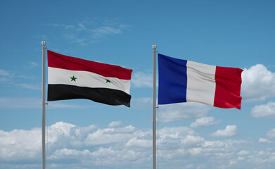 Syrian and France flags, country relationship concept