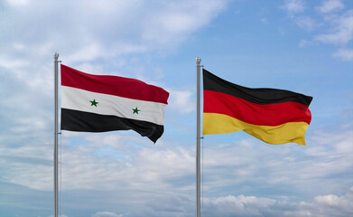 Germany and Syrian flags, country relationship concept