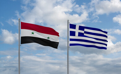 Greece and Syrian flags, country relationship concept