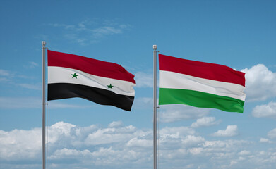 Hungary and Syrian flags, country relationship concept