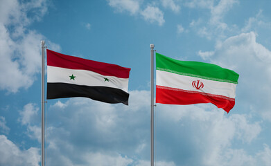 Iran and Syrian flags, country relationship concept