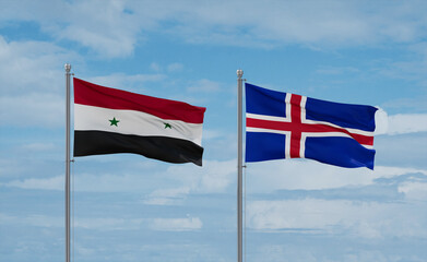 Iceland and Syrian flags, country relationship concept