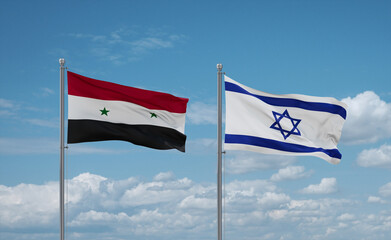 Israel and Syrian flags, country relationship concept