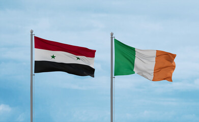 Ireland and Syrian flags, country relationship concept