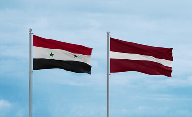 Latvia and Syrian flags, country relationship concept