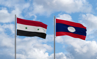 Laos and Syrian flags, country relationship concept