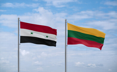 Lithuania and Syrian flags, country relationship concept