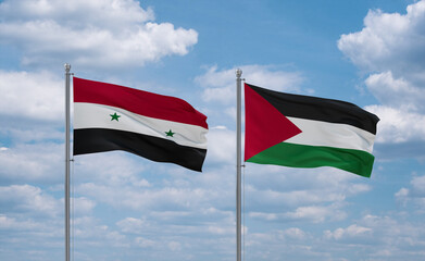 Palestine and Syrian flags, country relationship concept