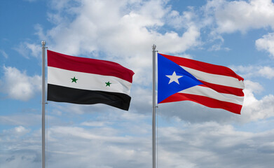 Puerto Rico and Syrian flags, country relationship concept