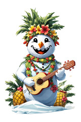  snowman in hawaiian costume christmas artwork on white background - obrazy, fototapety, plakaty