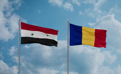 Romania and Syrian flags, country relationship concept