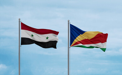 Seychelles and Syrian flags, country relationship concept