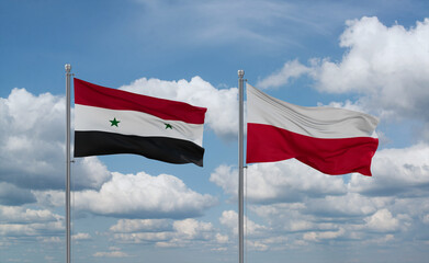 Poland and Syrian flags, country relationship concept