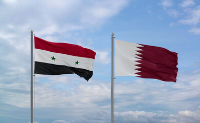 Qatar and Syrian flags, country relationship concept