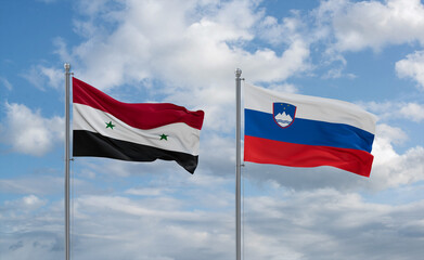 Slovenia and Syrian flags, country relationship concept