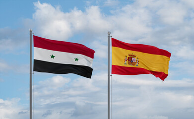 Spain and Syrian flags, country relationship concept