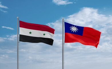 Taiwan and Syrian flags, country relationship concept
