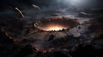 Beautiful meteorite impact crater illustration