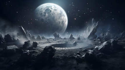 Naklejka na ściany i meble Beautiful night landscape with moon