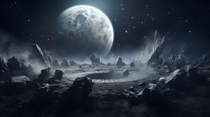 Foto op Plexiglas Volle maan en bomen Beautiful night landscape with moon