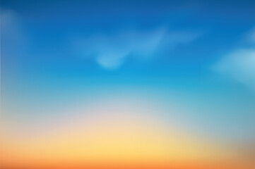 Sunset or sunrise in the sky with blue, orange and red dramatic colors. Vector illustration