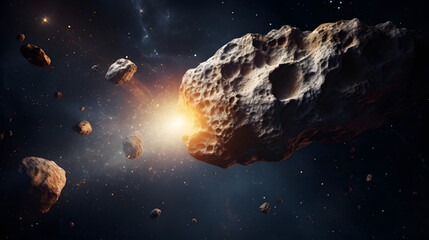 Beautiful deriving asteroids field illustration