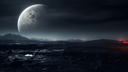 Fototapeta na wymiar Beautiful night landscape with moon