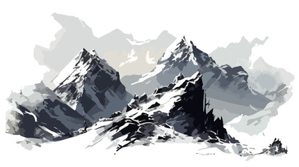 Berge Winter Schnee Vektor Landschaft Watercolor Mountains Bergsteigen Klettern - obrazy, fototapety, plakaty