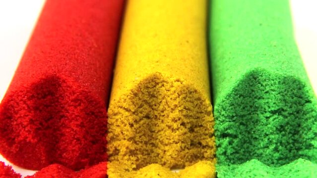 Satisfying Relaxing Kinetic Sand ASMR Kinetic sand of red yellow and green color