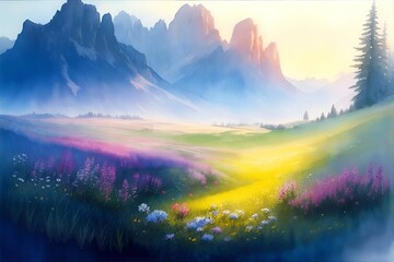 Beautiful spring meadow. AI generated illustration