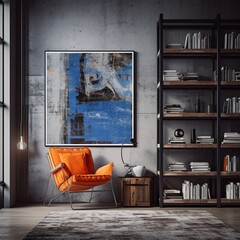 Red orange blue reading room tone industrial design Ai generated art