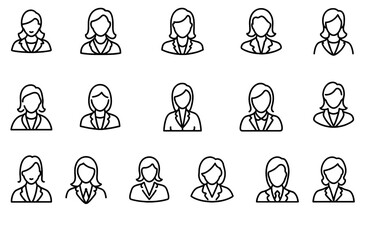 icon set business woman line drawing