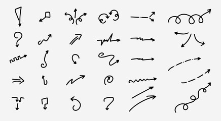 A set of hand-drawn arrows for diagrams and infographics