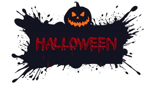 Creative halloween text animation, art horror banner with bleeding word and evil pumpkin on top