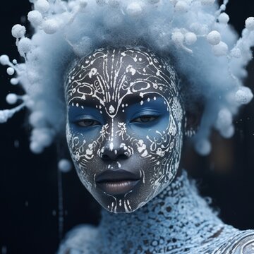 Beautiful winter goddess ethereal glow girl face wallpaper image AI generated art