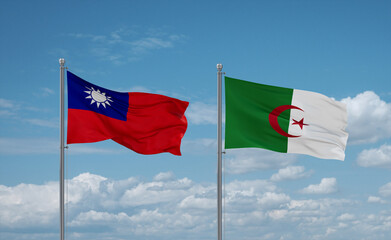 Taiwan and Algeria national flags, country relationship concept