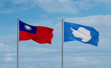 Taiwan and Antarctica flags, country relationship concept