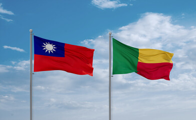 Benin and Taiwan flags, country relationship concept