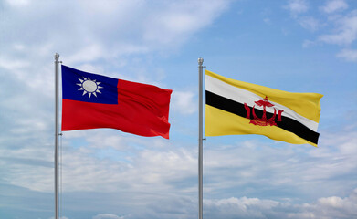 Brunei and Taiwan flags, country relationship concepts