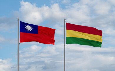 Bolivia and Taiwan flags, country relationship concept