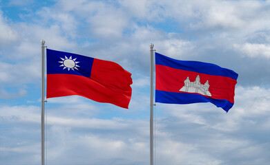 Cambodia and Taiwan flags, country relationship concept