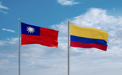 Colombia and Taiwan flags, country relationship concept