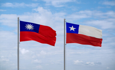 Chile and Taiwan flags, country relationship concept