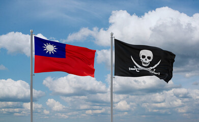 Pirate and Taiwan flags, country relationship concept