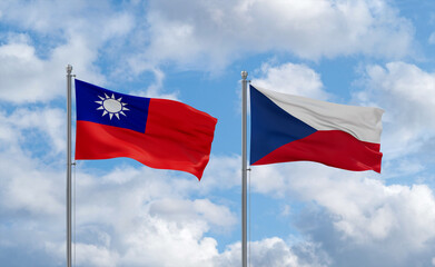 Czech Republic and Taiwan flags, country relationship concept