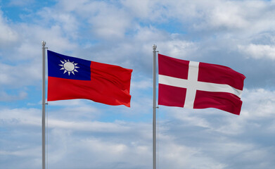 Denmark and Taiwan flags, country relationship concept