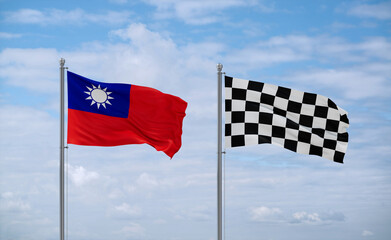 Checkered racing and Taiwan flags, country relationship concept