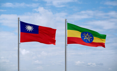 Ethiopia and Taiwan flags, country relationship concept