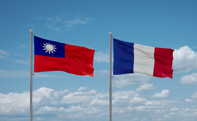 Taiwan and France flags, country relationship concept